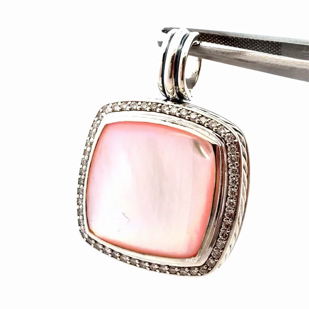 David Yurman Sterling Silver Albion Pink Mother Of Pearl Diamond Halo Pendant